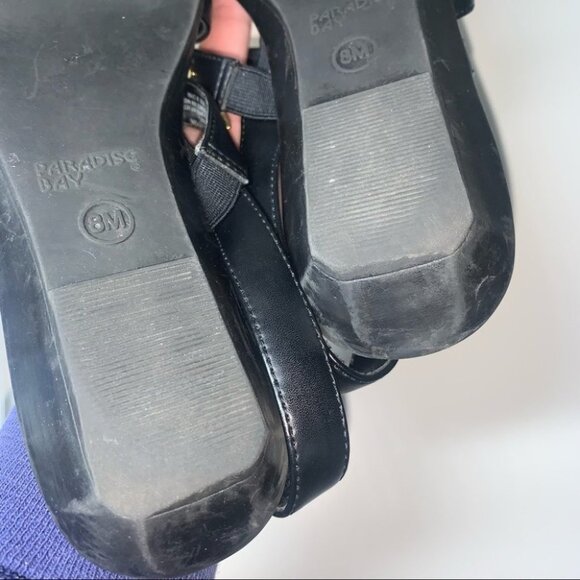 Paradise Bay Sandals Women’s Size 8 US “Bling” Black Jewels Gold Strappy Vegan - Picture 9 of 11